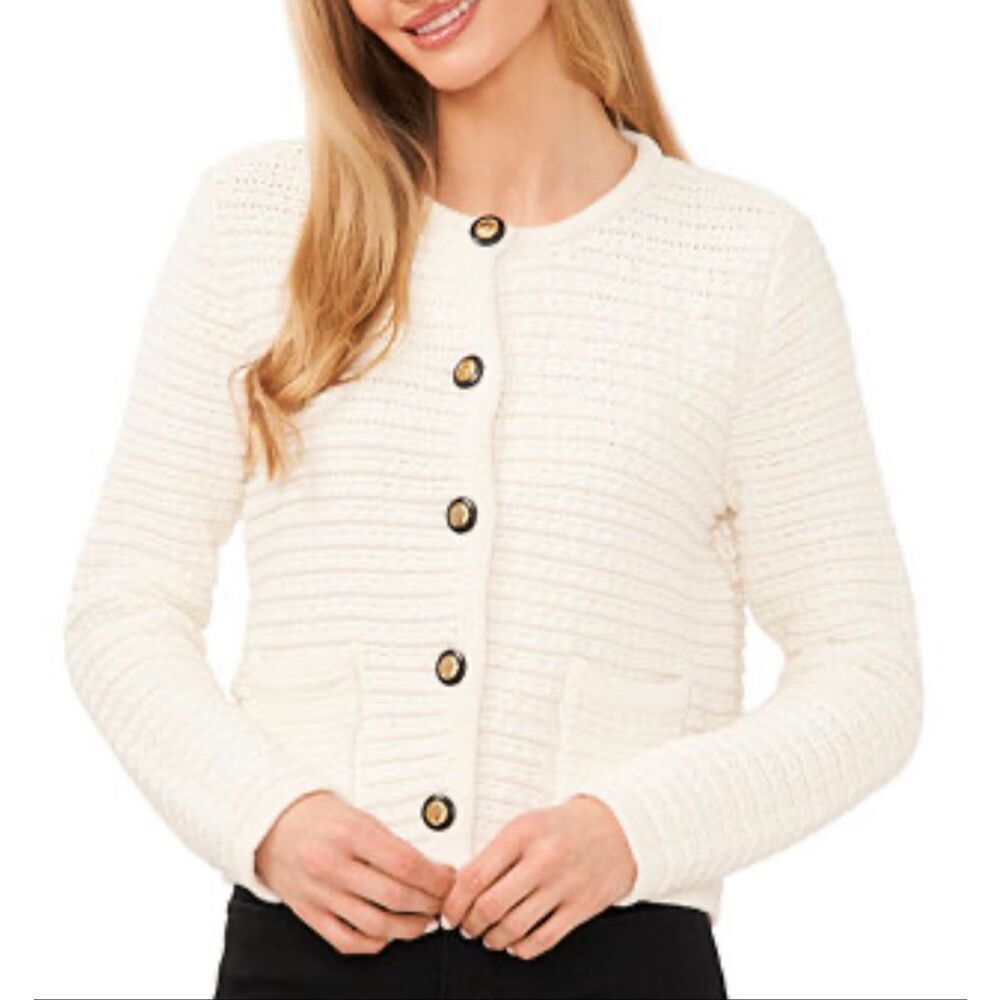 Rachel Zoe NWT cream textured button cardigan size small